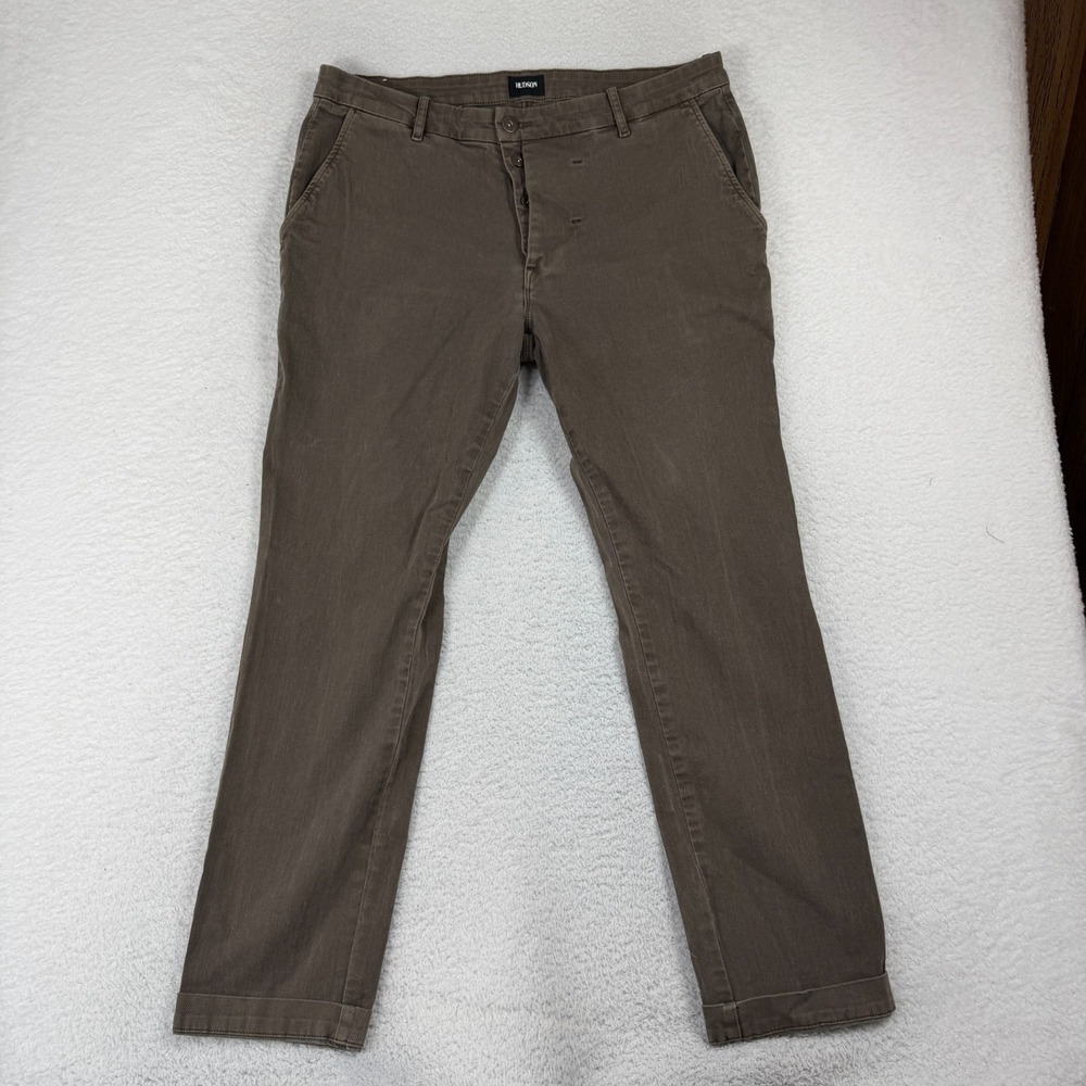 Hudson Logan Chino Pants 36 (36x29) Olive Brown Button Front Cotton Stretch Mens